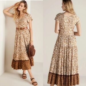 NWOT Soft Surroundings Kara Mocha Leopard Print Tiered Maxi Dress Extra Large